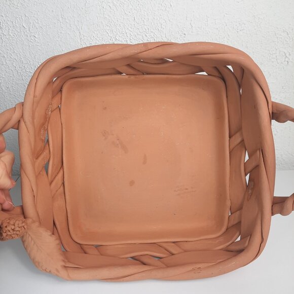 VTG Terra Cotta Woven 12" Basket MADE IN ITALY 3" High Italian Pottery READ - Picture 5 of 10
